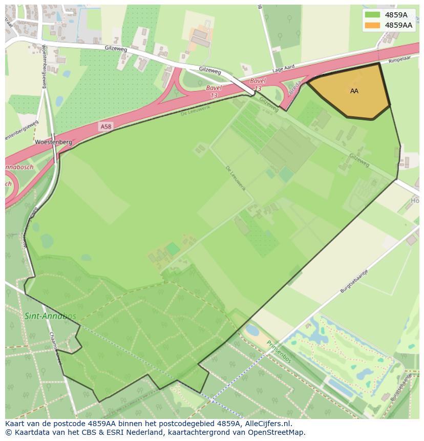 Afbeelding van het postcodegebied 4859 AA op de kaart.