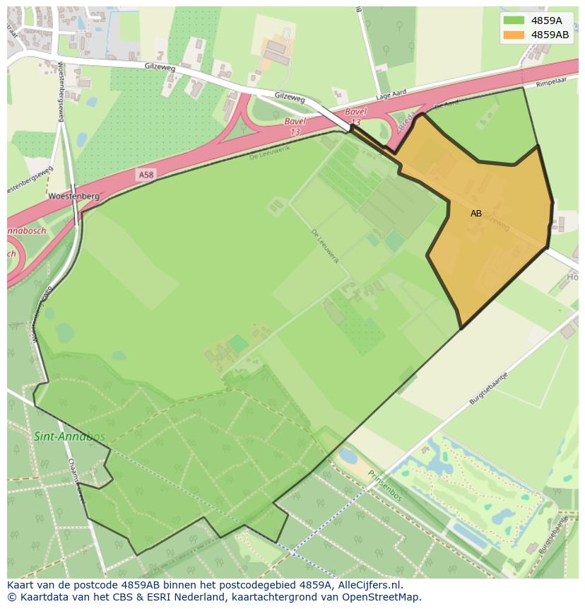 Afbeelding van het postcodegebied 4859 AB op de kaart.