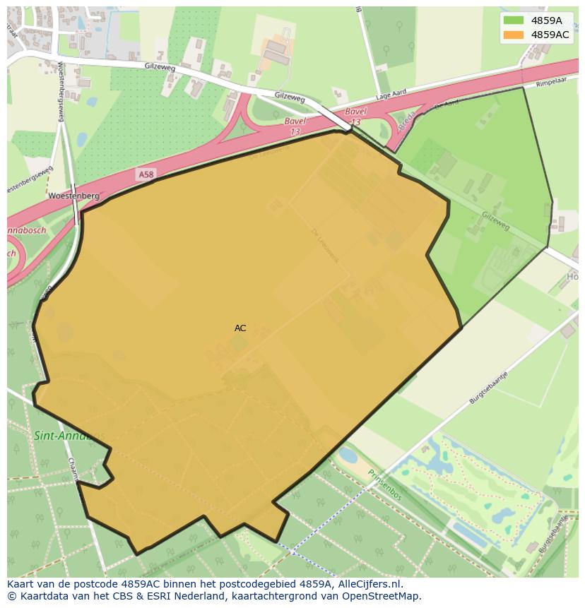 Afbeelding van het postcodegebied 4859 AC op de kaart.