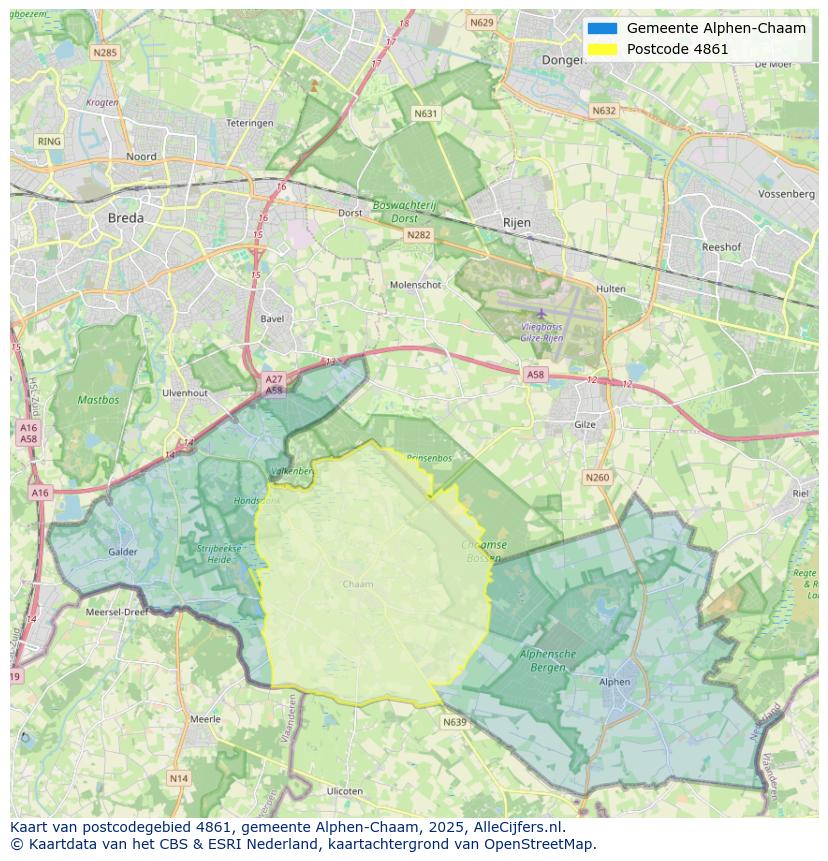 Afbeelding van het postcodegebied 4861 op de kaart.