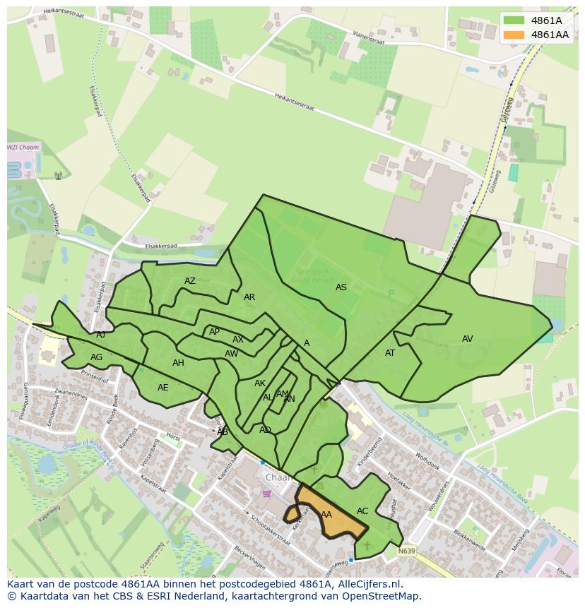 Afbeelding van het postcodegebied 4861 AA op de kaart.