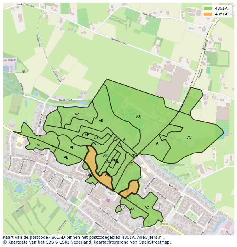 Afbeelding van het postcodegebied 4861 AD op de kaart.