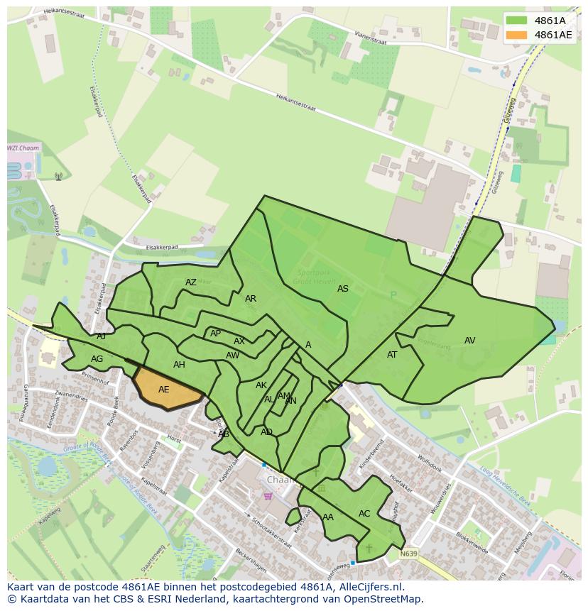 Afbeelding van het postcodegebied 4861 AE op de kaart.