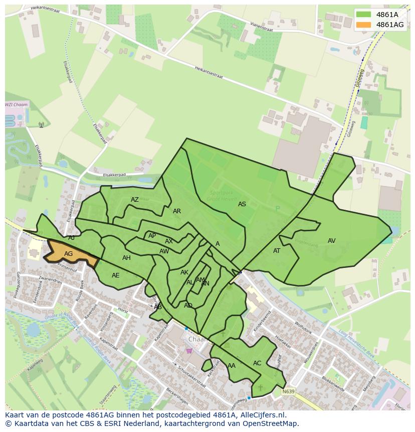 Afbeelding van het postcodegebied 4861 AG op de kaart.