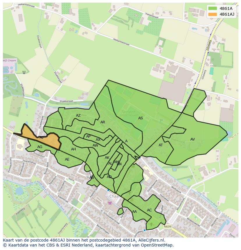 Afbeelding van het postcodegebied 4861 AJ op de kaart.