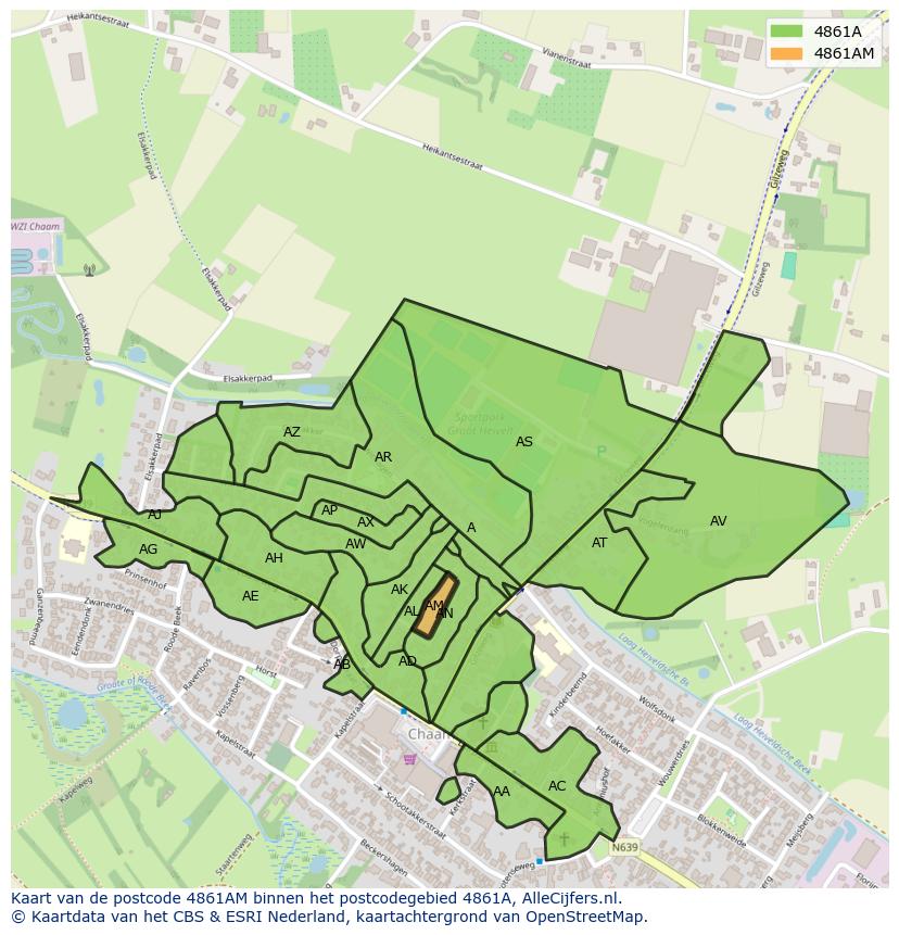 Afbeelding van het postcodegebied 4861 AM op de kaart.