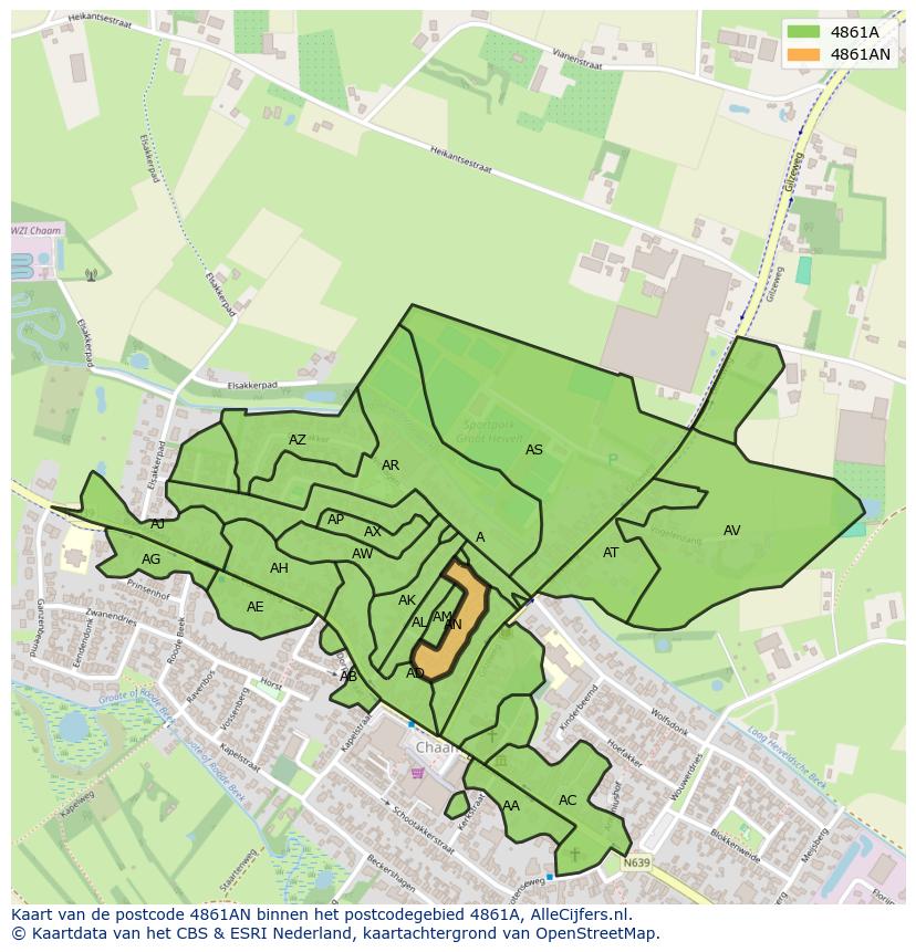 Afbeelding van het postcodegebied 4861 AN op de kaart.