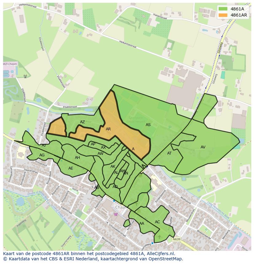 Afbeelding van het postcodegebied 4861 AR op de kaart.