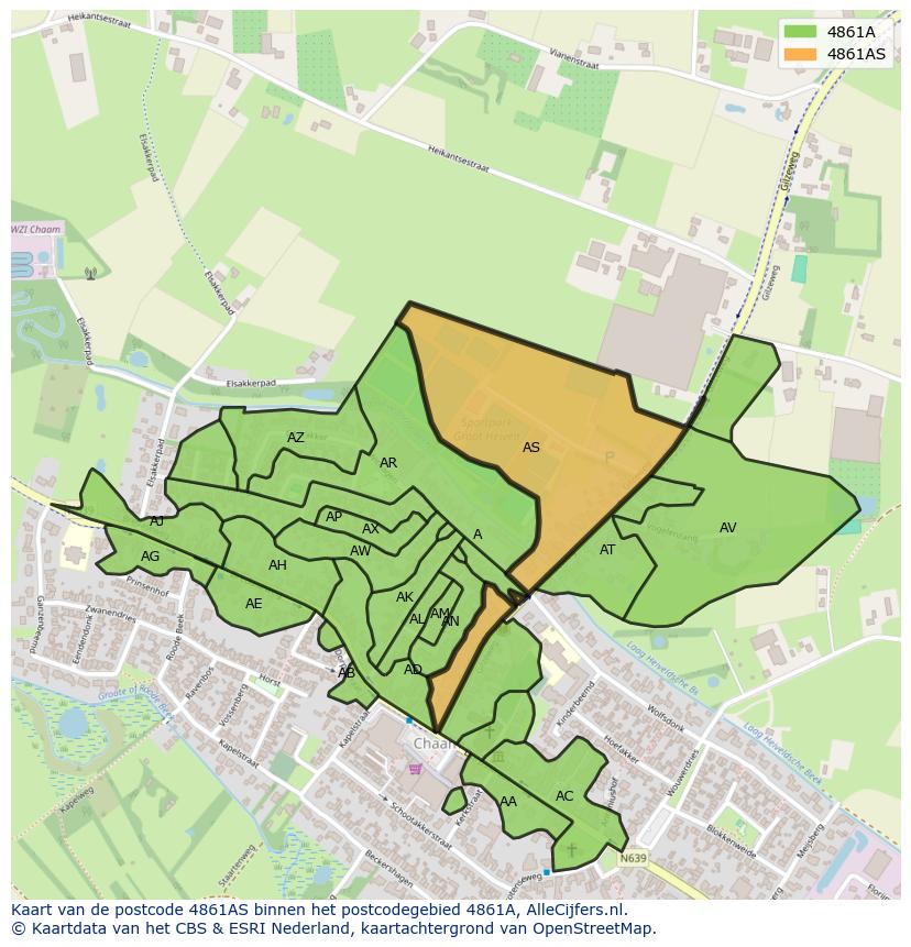 Afbeelding van het postcodegebied 4861 AS op de kaart.