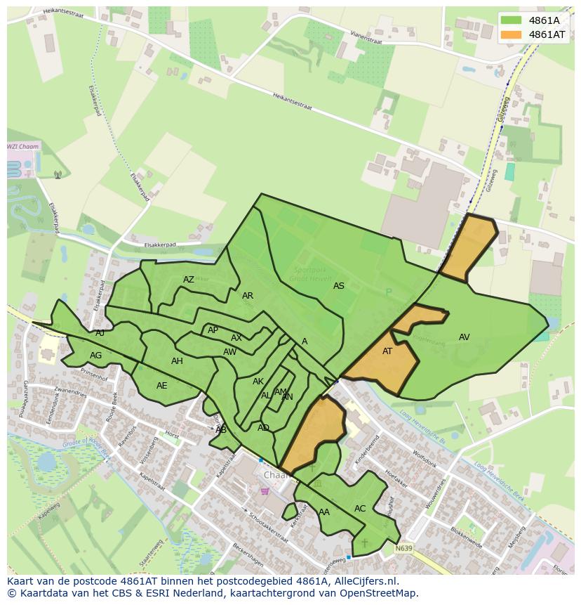 Afbeelding van het postcodegebied 4861 AT op de kaart.