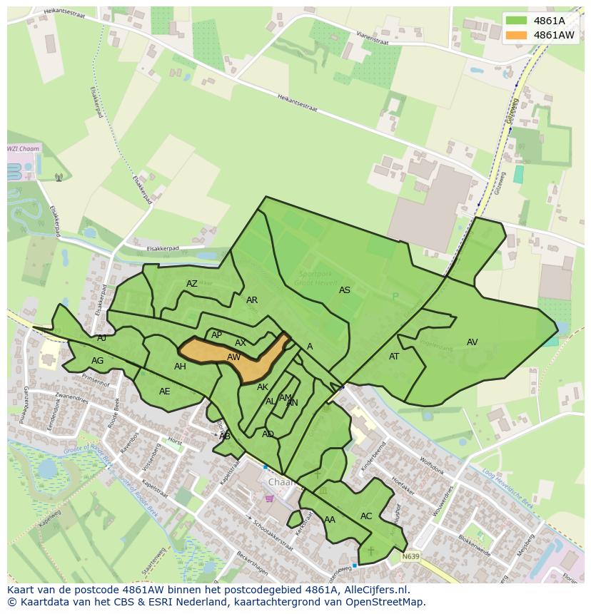 Afbeelding van het postcodegebied 4861 AW op de kaart.