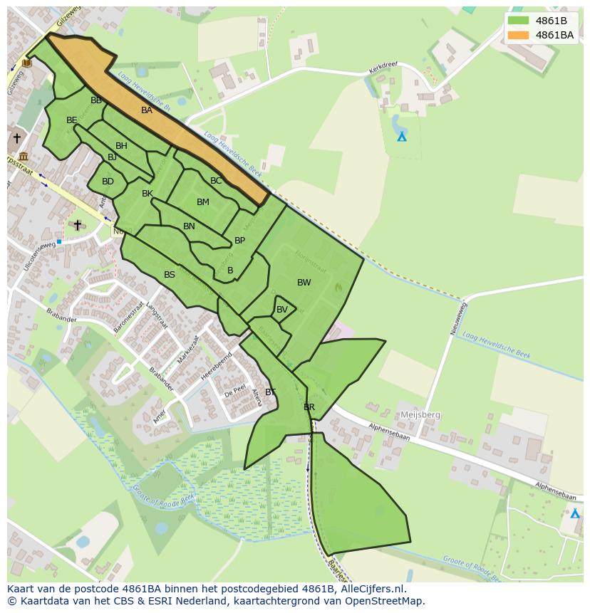 Afbeelding van het postcodegebied 4861 BA op de kaart.