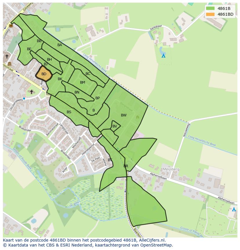 Afbeelding van het postcodegebied 4861 BD op de kaart.