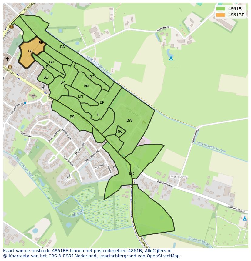 Afbeelding van het postcodegebied 4861 BE op de kaart.