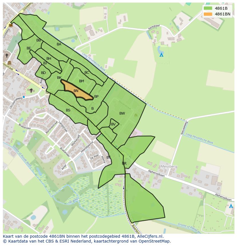 Afbeelding van het postcodegebied 4861 BN op de kaart.