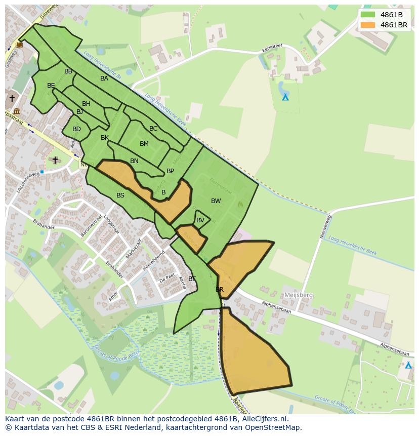 Afbeelding van het postcodegebied 4861 BR op de kaart.