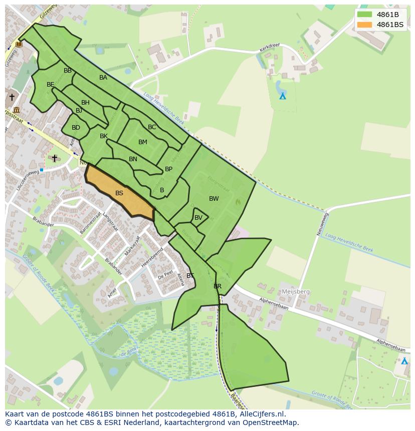 Afbeelding van het postcodegebied 4861 BS op de kaart.