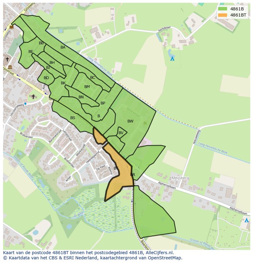 Afbeelding van het postcodegebied 4861 BT op de kaart.