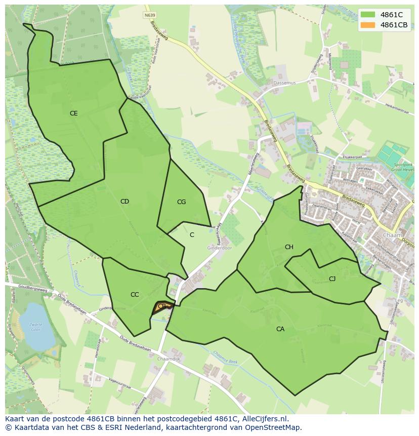Afbeelding van het postcodegebied 4861 CB op de kaart.