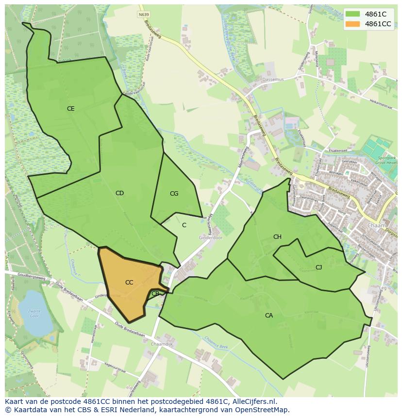 Afbeelding van het postcodegebied 4861 CC op de kaart.