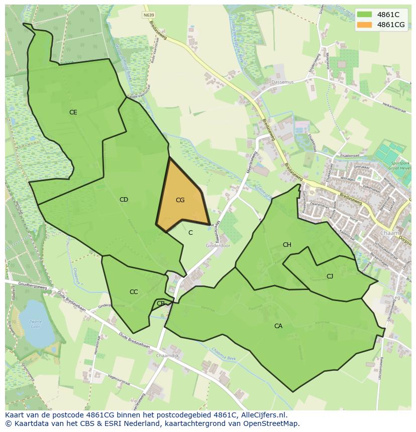 Afbeelding van het postcodegebied 4861 CG op de kaart.