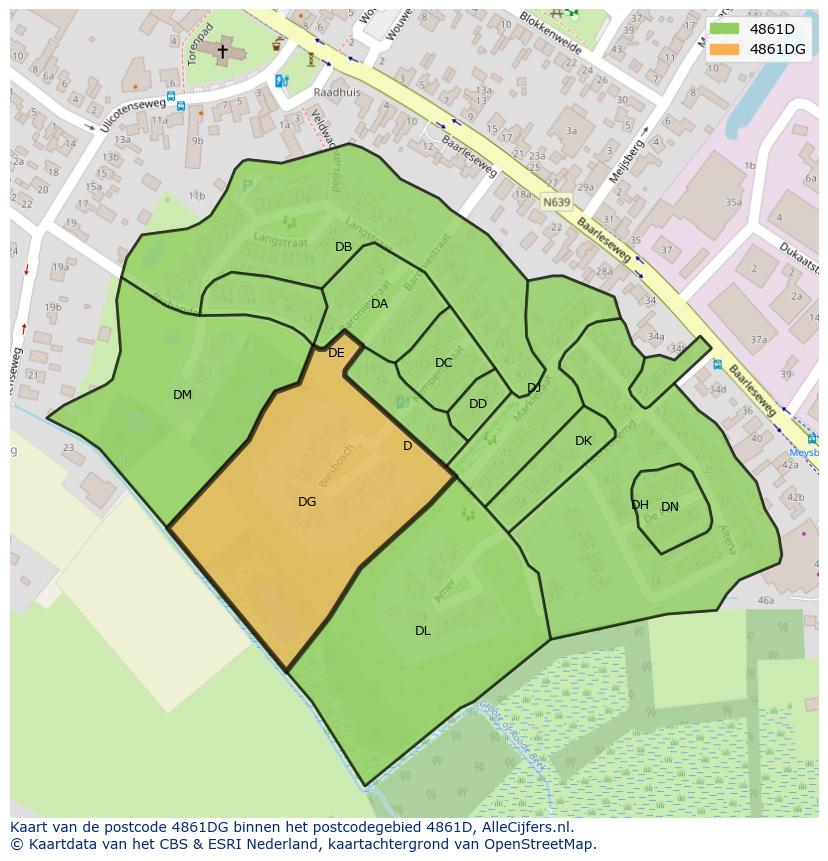 Afbeelding van het postcodegebied 4861 DG op de kaart.