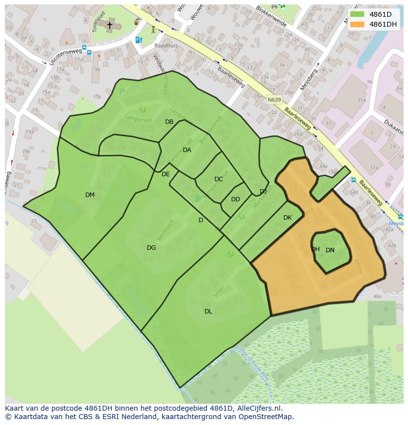 Afbeelding van het postcodegebied 4861 DH op de kaart.