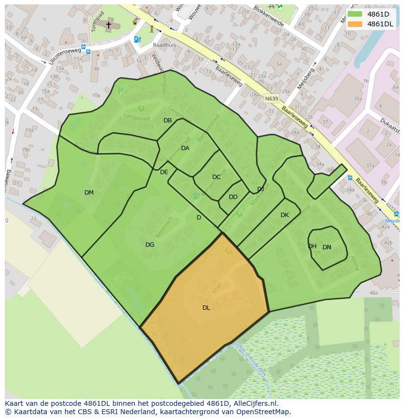 Afbeelding van het postcodegebied 4861 DL op de kaart.