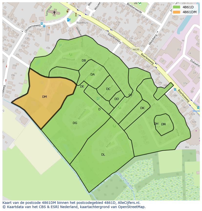 Afbeelding van het postcodegebied 4861 DM op de kaart.