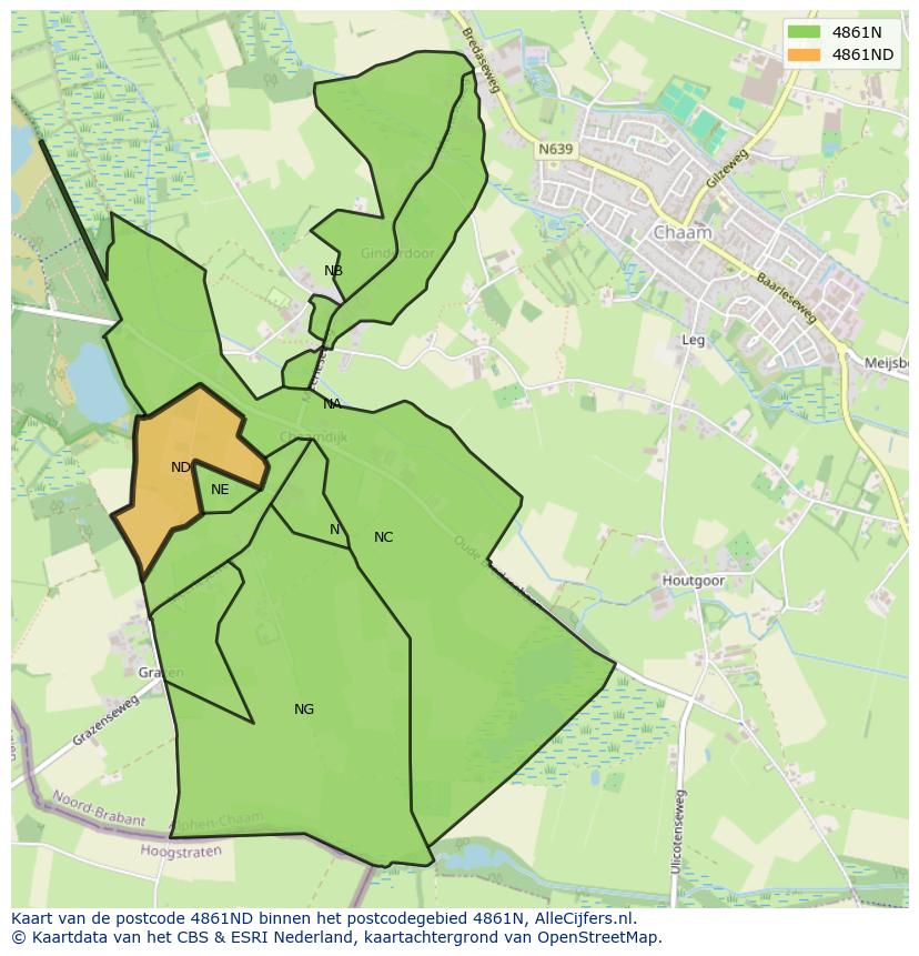 Afbeelding van het postcodegebied 4861 ND op de kaart.