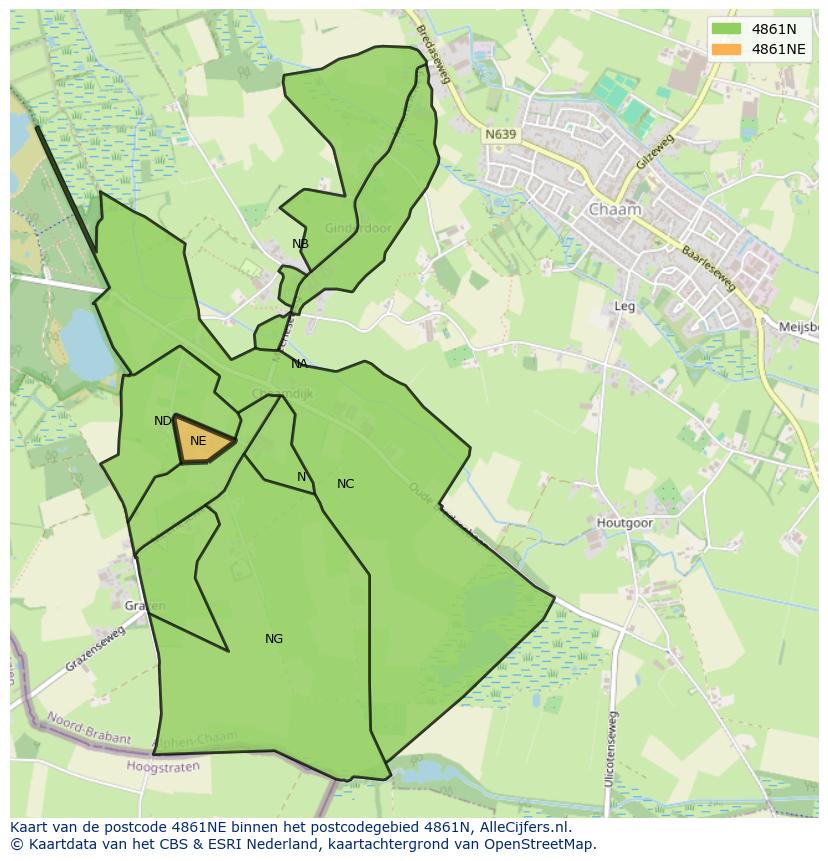 Afbeelding van het postcodegebied 4861 NE op de kaart.