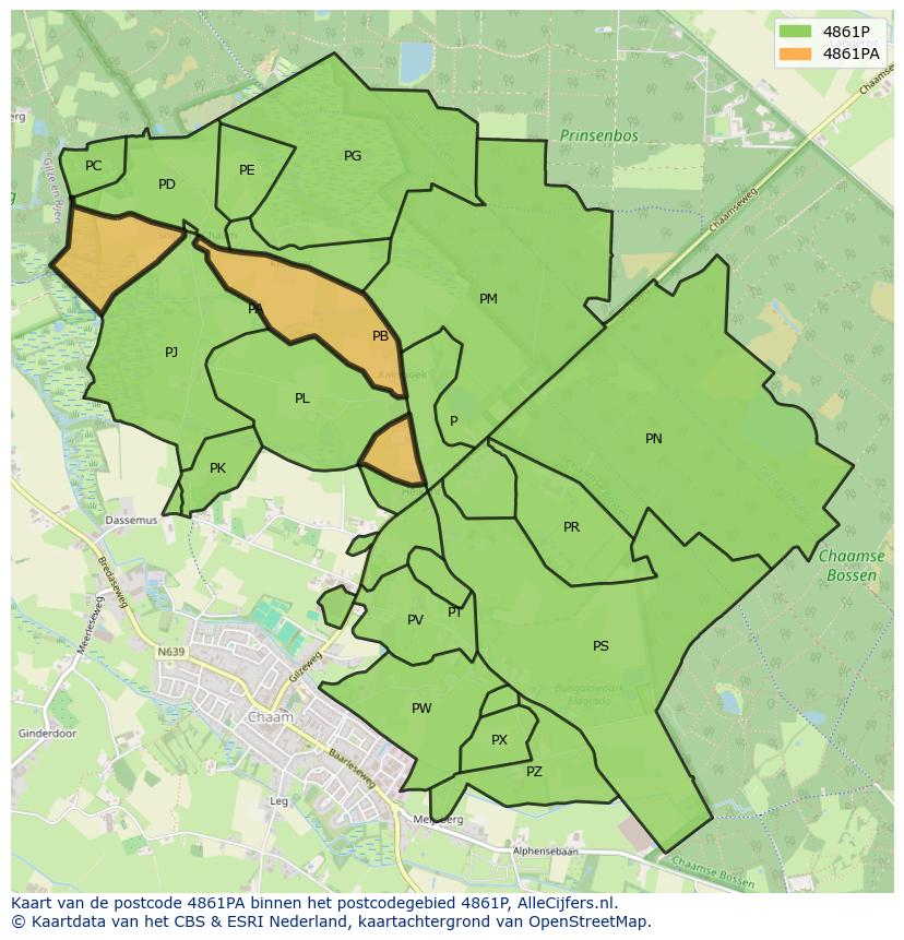 Afbeelding van het postcodegebied 4861 PA op de kaart.