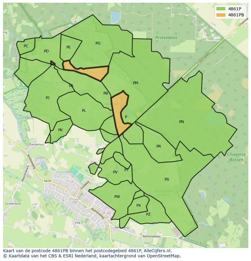 Afbeelding van het postcodegebied 4861 PB op de kaart.