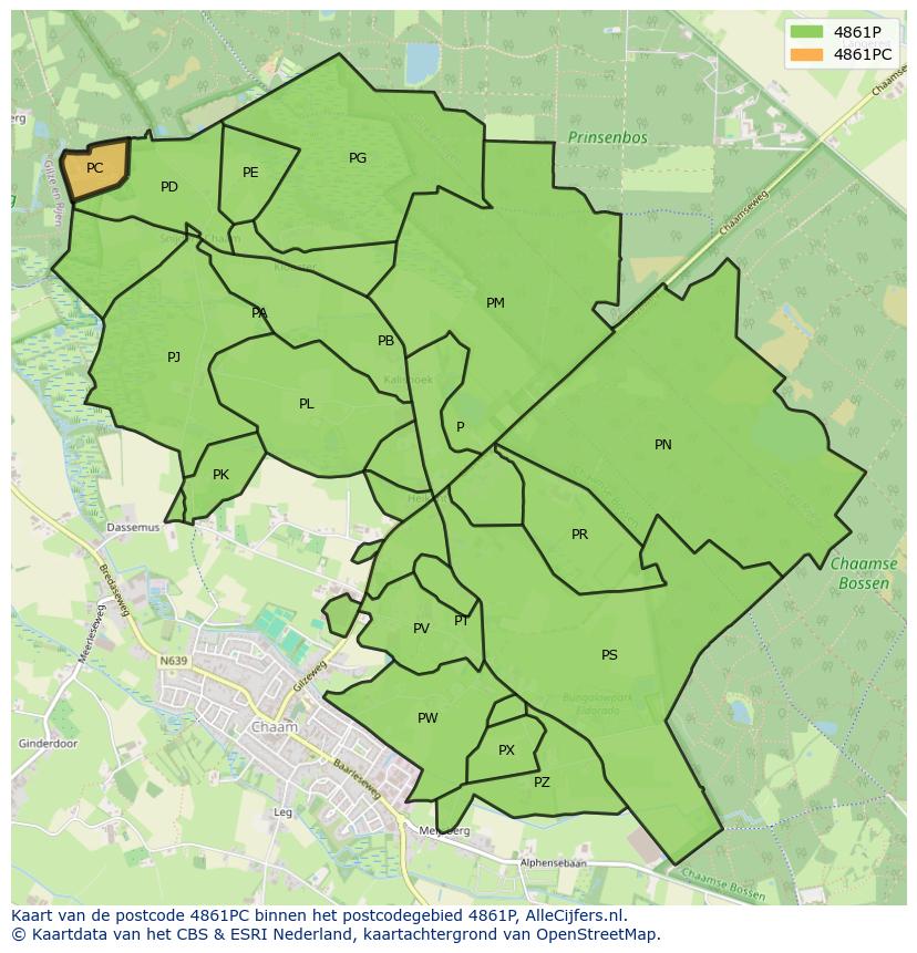Afbeelding van het postcodegebied 4861 PC op de kaart.