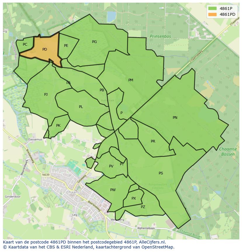 Afbeelding van het postcodegebied 4861 PD op de kaart.