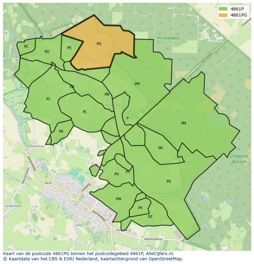 Afbeelding van het postcodegebied 4861 PG op de kaart.