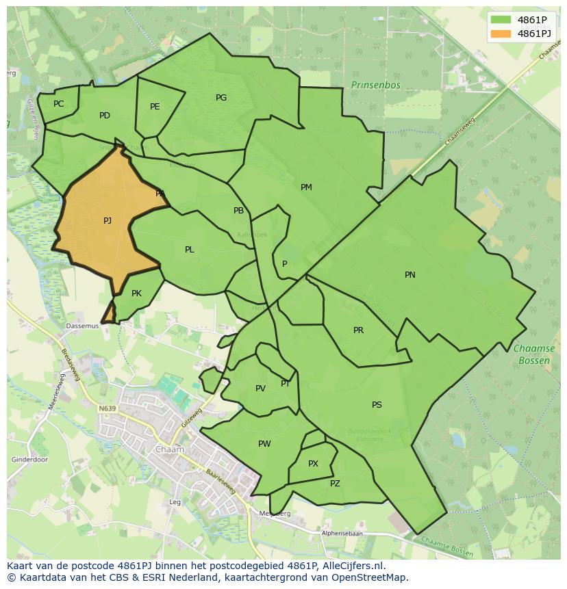 Afbeelding van het postcodegebied 4861 PJ op de kaart.