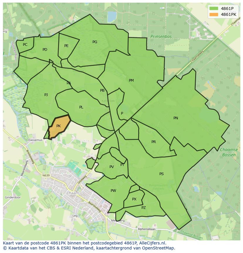 Afbeelding van het postcodegebied 4861 PK op de kaart.
