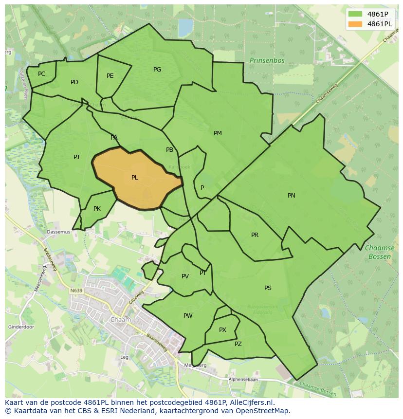 Afbeelding van het postcodegebied 4861 PL op de kaart.