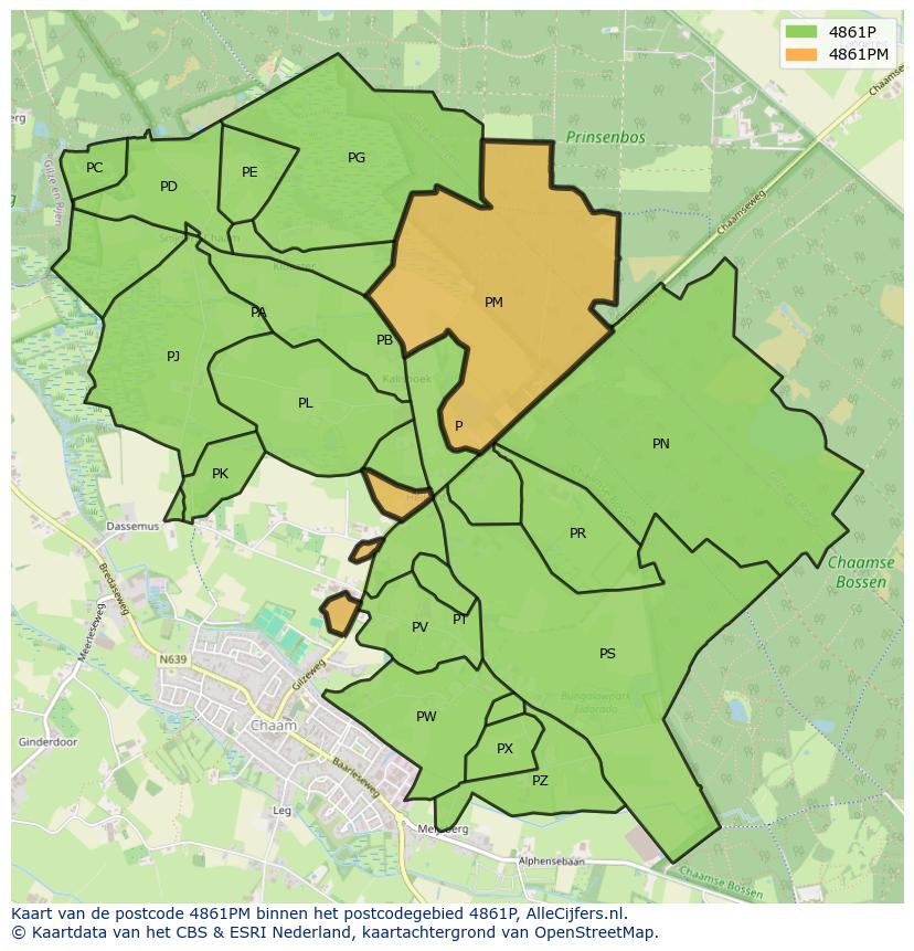 Afbeelding van het postcodegebied 4861 PM op de kaart.