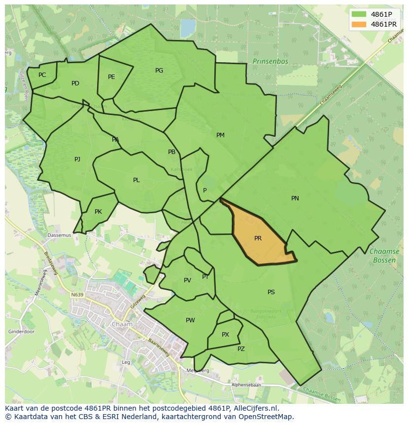 Afbeelding van het postcodegebied 4861 PR op de kaart.