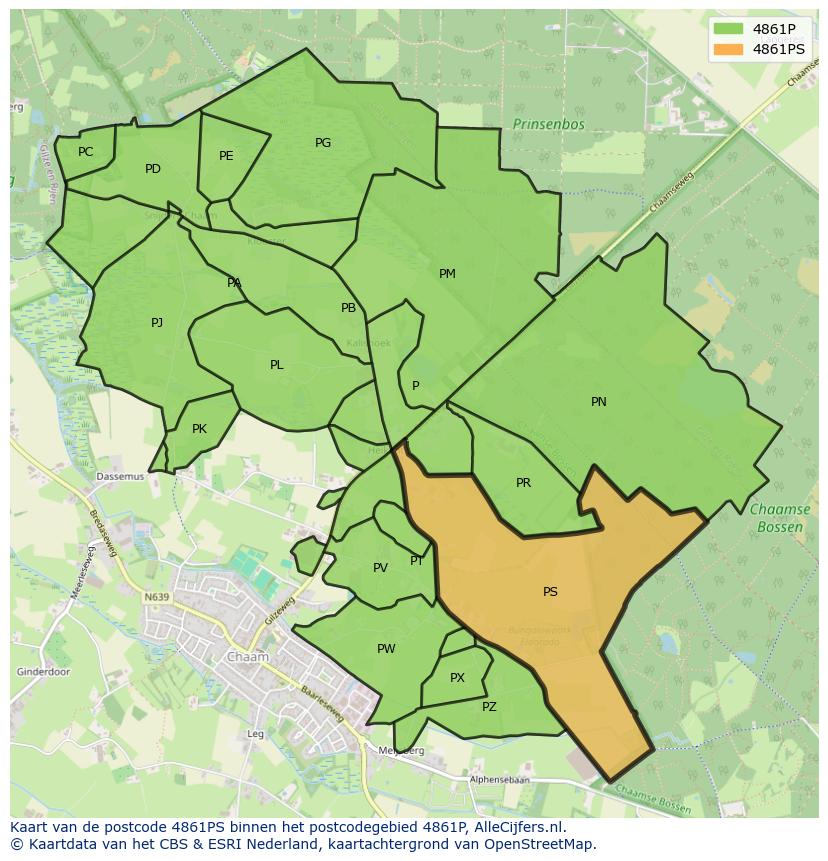 Afbeelding van het postcodegebied 4861 PS op de kaart.