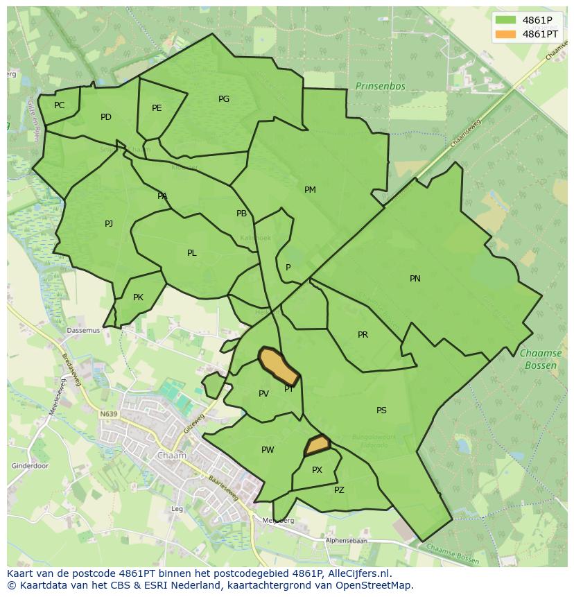 Afbeelding van het postcodegebied 4861 PT op de kaart.
