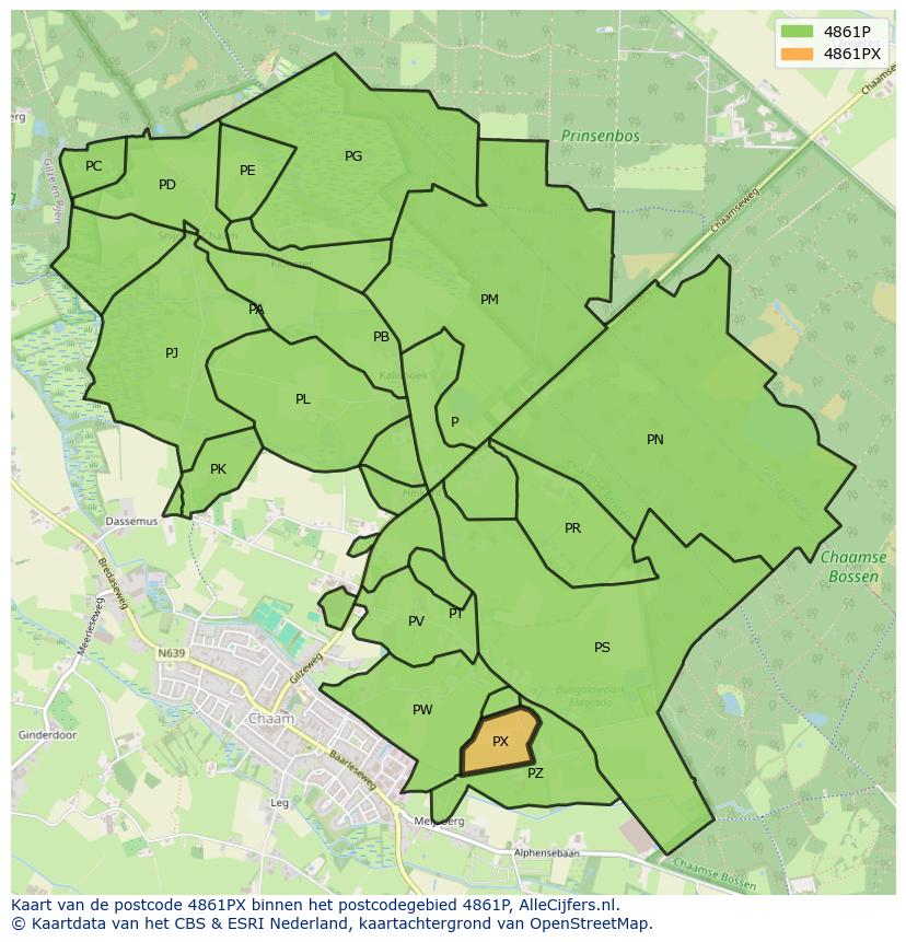 Afbeelding van het postcodegebied 4861 PX op de kaart.