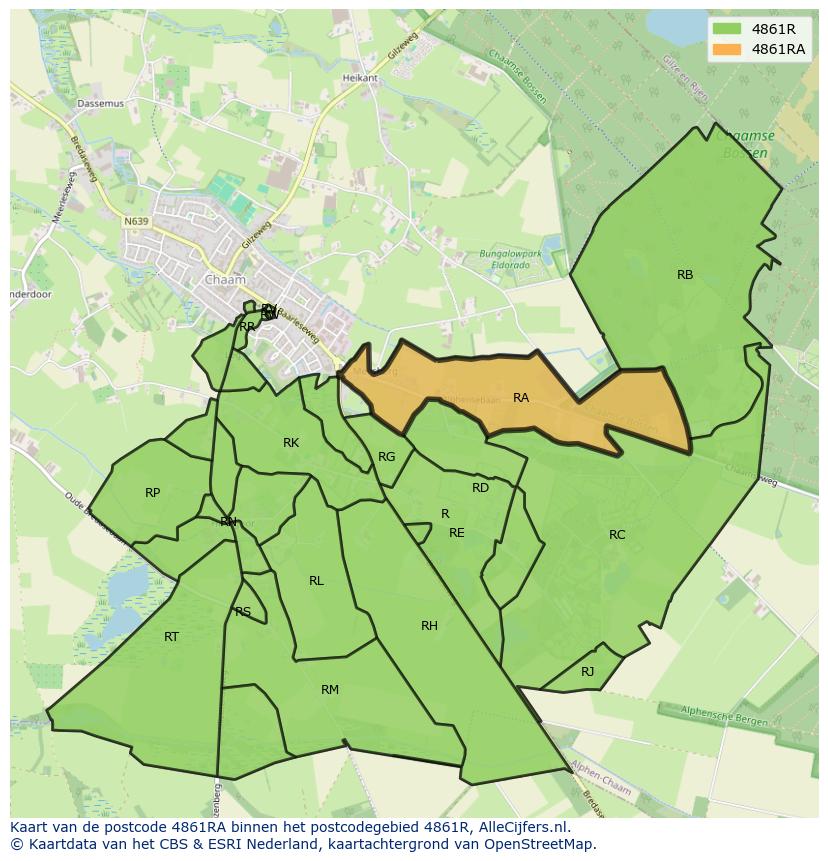 Afbeelding van het postcodegebied 4861 RA op de kaart.