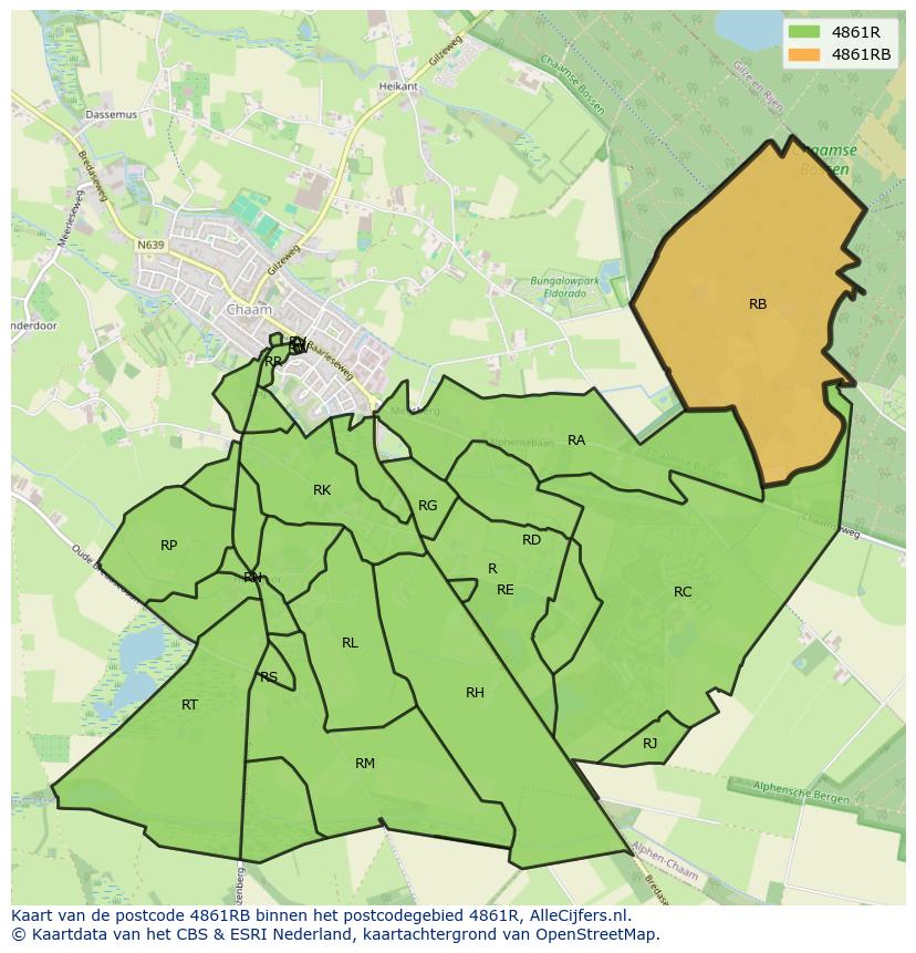 Afbeelding van het postcodegebied 4861 RB op de kaart.