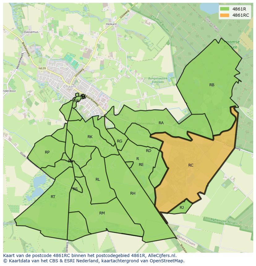 Afbeelding van het postcodegebied 4861 RC op de kaart.