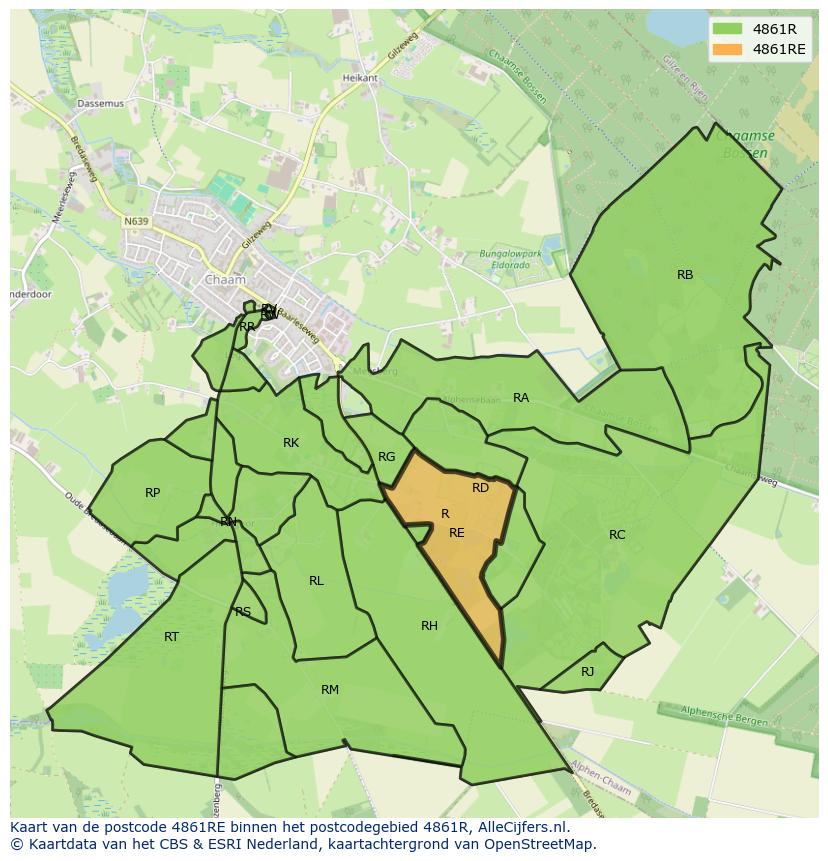 Afbeelding van het postcodegebied 4861 RE op de kaart.