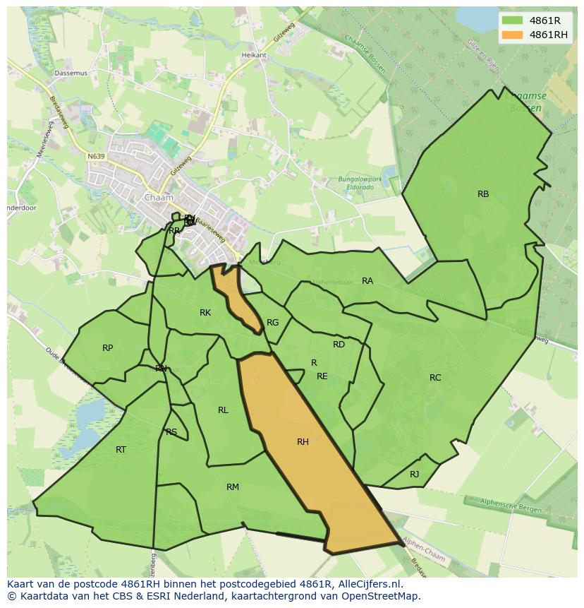 Afbeelding van het postcodegebied 4861 RH op de kaart.