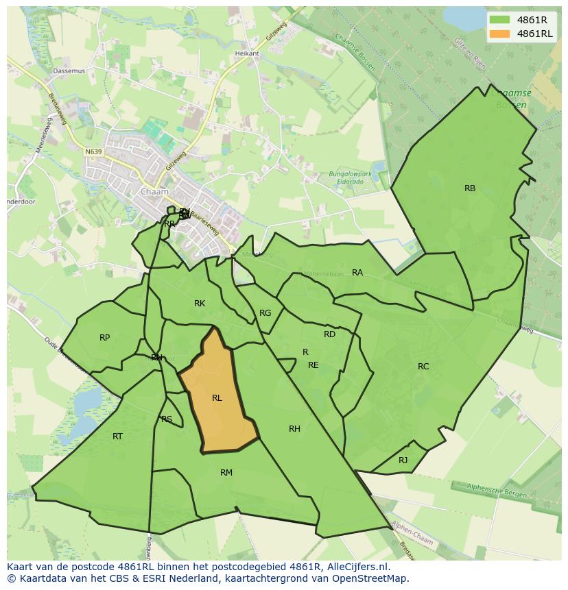 Afbeelding van het postcodegebied 4861 RL op de kaart.